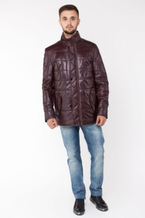 Куртка мужская из натуральной кожи бордовая, модель Diesel-2