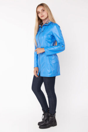 Куртка женская из натуральной кожи синяя, модель 09/80/двухстор