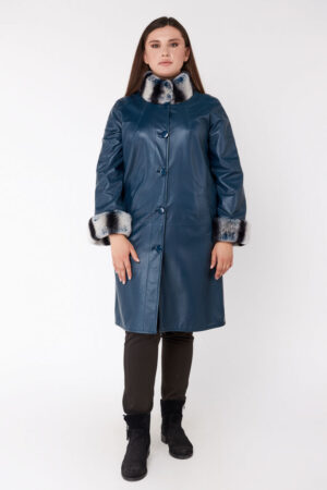 Куртка женская из натуральной кожи темно-синяя, модель 2169/двухстор