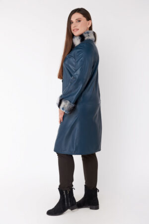 Куртка жіноча з натуральної шкіри темно-синя, модель 2169/двухстор