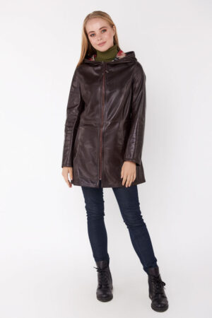 Куртка женская из натуральной кожи коричневая, модель 09/80/kps/двухстор