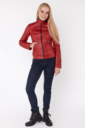 Куртка женская из натуральной кожи красная, модель 061