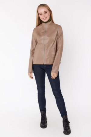 Куртка жіноча з натуральної шкіри бежева, модель 7112/двухстор