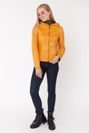 Куртка женская из натуральной кожи желтая, модель 720/a/kps/двухстор