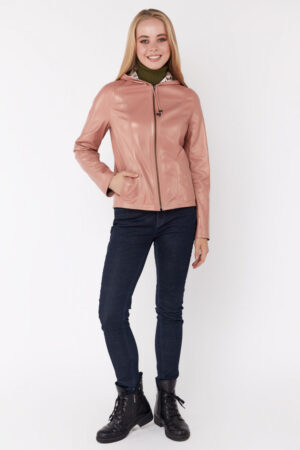 Куртка жіноча з натуральної шкіри рожева, модель 720/a/kps/двухстор