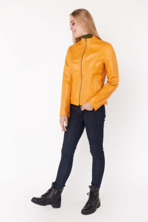 Куртка женская из натуральной кожи желтая, модель 712/a/двухстор