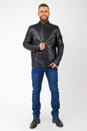 Куртка мужская из натуральной кожи черная, модель 1113