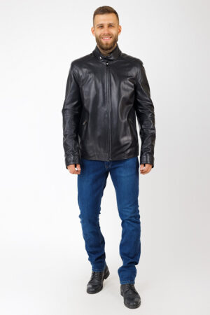 Куртка мужская из натуральной кожи черная, модель 1113