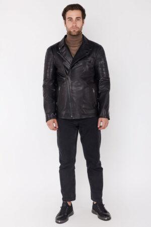 Куртка мужская из натуральной кожи черная, модель 1014