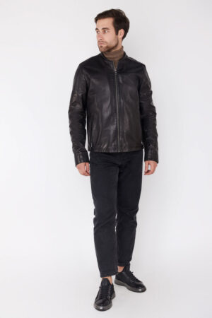Куртка мужская из натуральной кожи черная, модель 2804
