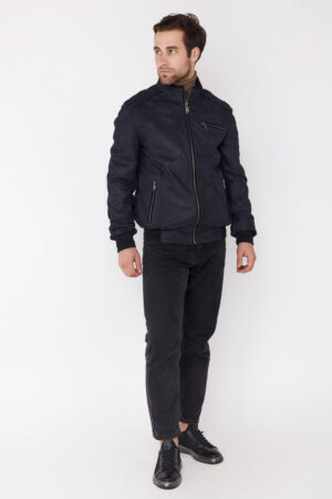 Куртка мужская из замш темно-синяя, модель 1317