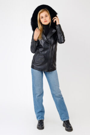 Куртка жіноча з кожа/песец чорна, модель A006/to/kps