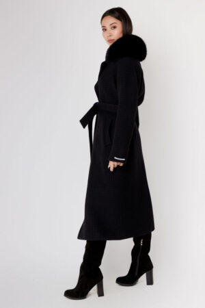 Пальто женское из шерсть черное, модель 1775