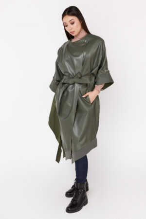 Куртка женская из натуральной кожи зеленая, модель 123