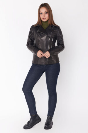 Куртка женская из натуральной кожи черная, модель 700/kps