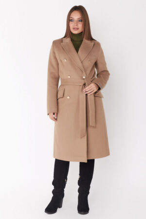 Пальто женское из шерсть охра, модель Em-94/kps