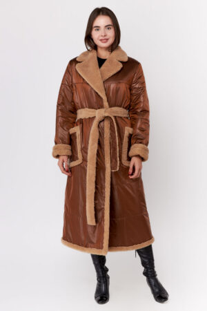 Пальто жіноче з balon/шерсть коричневе, модель Em-84