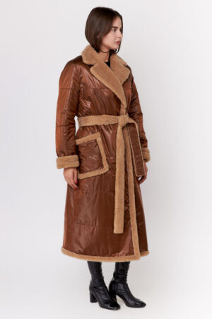 Пальто жіноче з balon/шерсть коричневе, модель Em-84