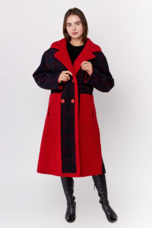 Пальто женское из шерсть темно-синее/красное, модель Em-72