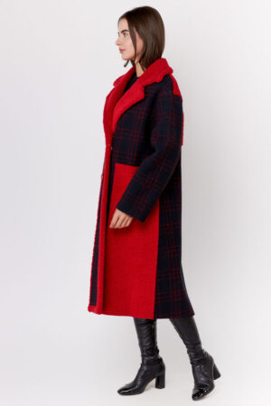 Пальто женское из шерсть темно-синее/красное, модель Em-72
