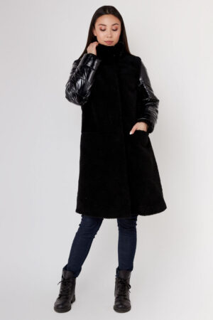 Пальто женское из шерсть черное, модель Em-11