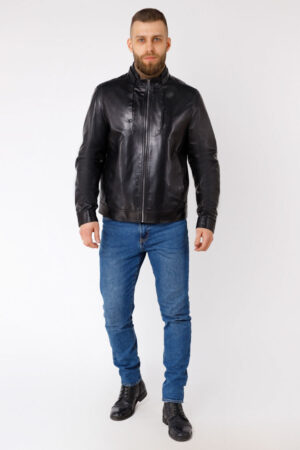 Куртка мужская из натуральной кожи черная, модель E-68