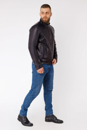 Куртка мужская из натуральной кожи синяя, модель E-21