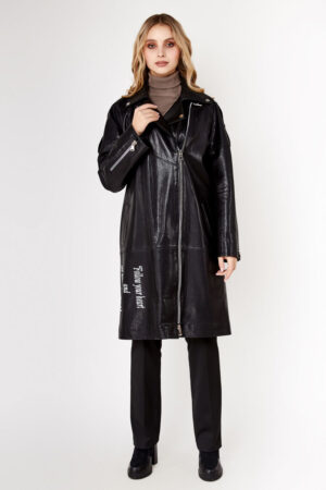 Куртка женская из натуральной кожи черная, модель 7013