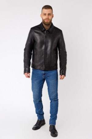 Куртка чоловіча з натуральної шкіри чорна, модель E-16