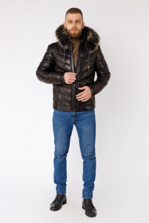 Куртка мужская из натуральной кожи черная, модель D-196