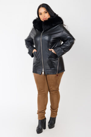 Куртка женская из кожи/песец черная, модель A006/kps