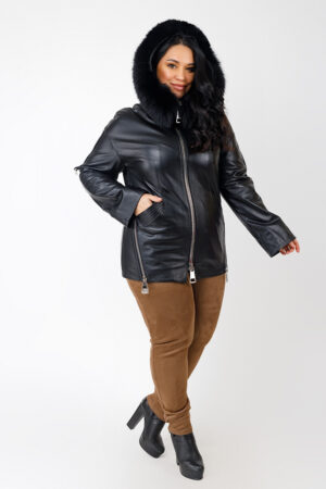 Куртка жіноча з кожа/песец чорна, модель 19006/kps