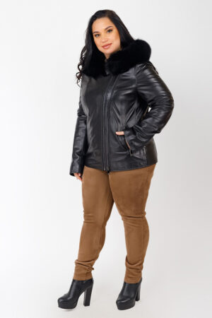 Куртка женская из кожи/песец черная, модель A006/kps
