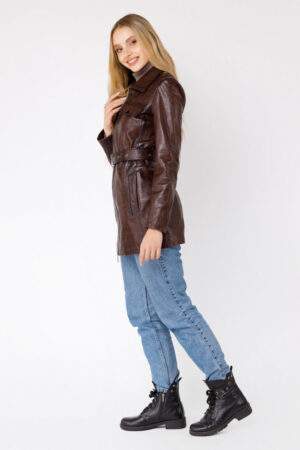 Куртка женская из натуральной кожи коричневая, модель 112