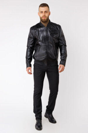 Куртка мужская из натуральной кожи черная, модель E-16