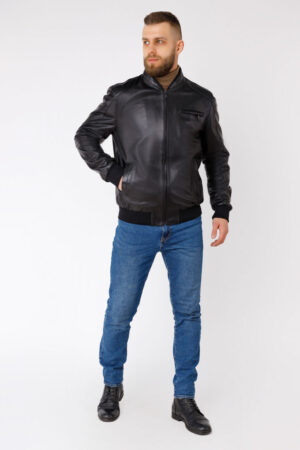 Куртка мужская из натуральной кожи черная, модель 201