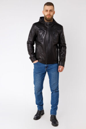 Куртка мужская из натуральной кожи черная, модель 201