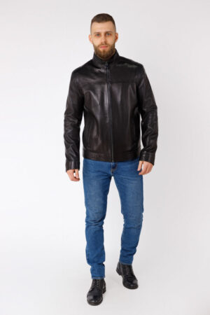 Куртка мужская из натуральной кожи черная, модель F-689