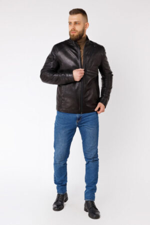 Куртка мужская из кожи/vigital/трикотаж черная, модель 1093/kps