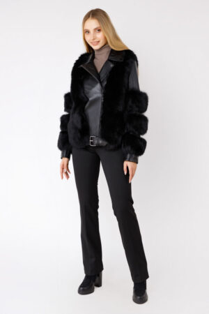 Куртка жіноча з кожа/песец чорна, модель B-01