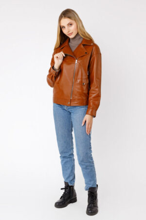Куртка жіноча з натуральної шкіри коричнева, модель 9059