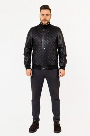 Куртка мужская из кожи/vigital/трикотаж черная, модель 1093/kps