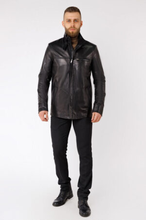 Куртка мужская из натуральной кожи черная, модель 2009