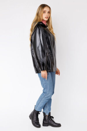 Куртка женская из натуральной кожи черная, модель 21z370-02/kps