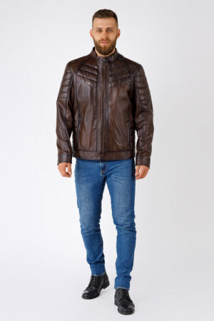 Куртка мужская из натуральной кожи коричневая, модель 303