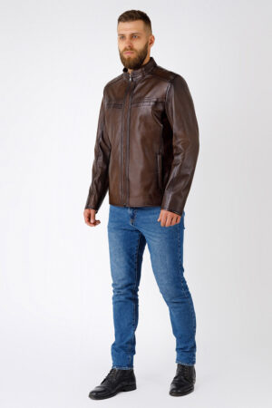 Куртка мужская из натуральной кожи коричневая, модель 044