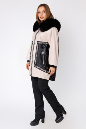 Куртка жіноча з натуральної шкіри бежевий/чорна, модель 21z150-05/kps