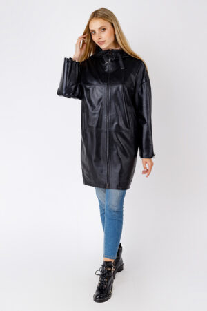 Куртка женская из натуральной кожи черная, модель 4061