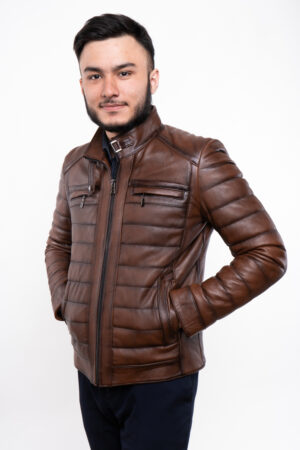 Куртка мужская из натуральной кожи темно-синяя, модель Kli-200