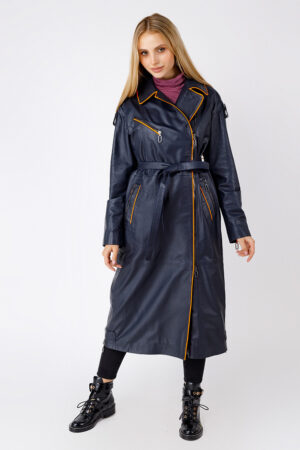 Куртка женская из натуральной кожи темно-синяя, модель Z-57